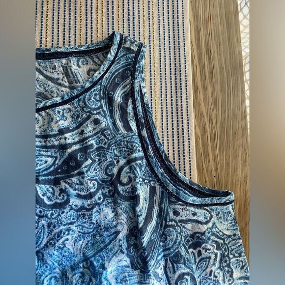 J. Jill Love Linen Dress Women Sz Large Petite Indigo Blue Paisley Waves A-line - Picture 7 of 11